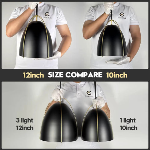 Black Dome Pendant Light For Kitchen Island, 10 Inch Dope Modern Black And Gold Ceiling Fixture E26 Socket size comparison
