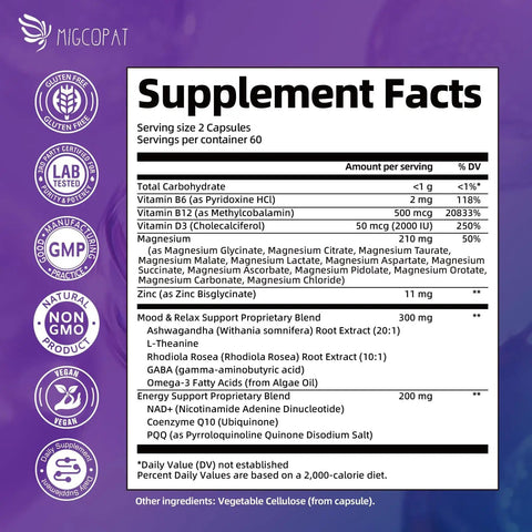 Supplement facts label of All-In-One Magnesium Complex For Calm Energy Sleep And Muscle Support With 24-In-1 Chelated Blend.