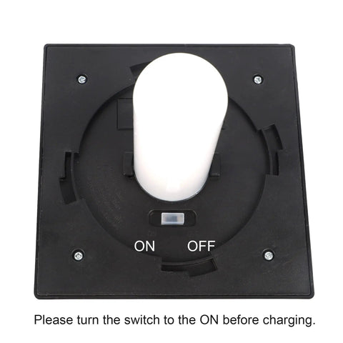 Close-up view of the base of a Six Pack Cord Free Solar Fence Post Light with on-off switch for easy control