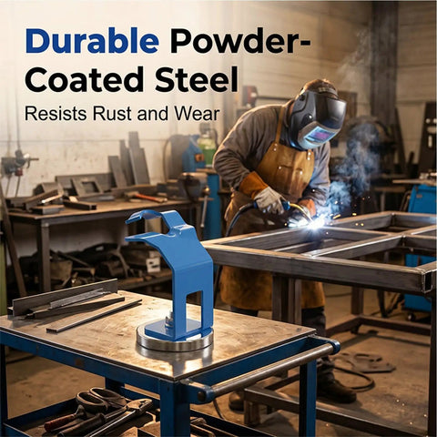 Heavy Duty Welding Magnetic Holder With Strong Anti Slip Magnet Base For Secure Mig Torch Stand And No Reach Bracket To Keep Workshop Tools Stable And Ready on a workbench