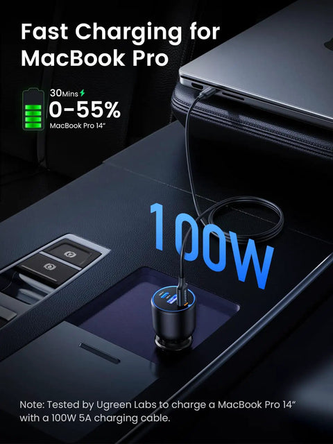 130W USB C Car Charger For iPhone And Galaxy in car charging MacBook Pro
