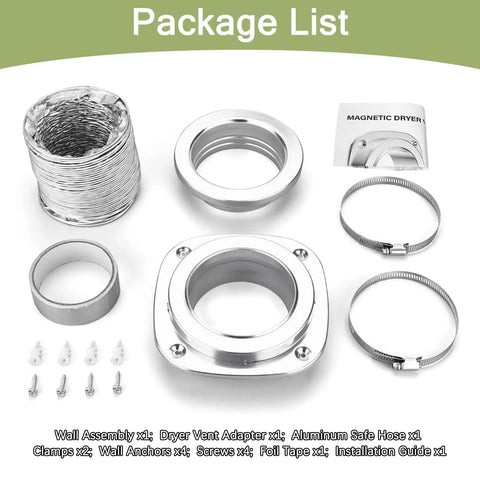 Package contents of Magnetic Dryer Vent Coupling Kit For Quick Cleanouts And No Hassle Hose Connection Sealed Dryer Exhaust