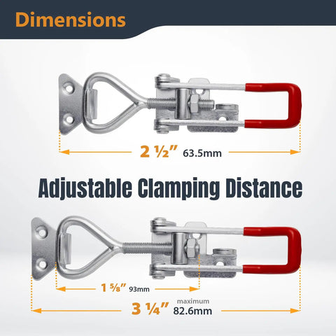 Heavy Duty Toggle Clamp Latch Set, 1320 Lb Holding Capacity, Adjustable Quick Release Pull Action With Lock Hole, 2 Pack For Smoker, CNC Projects, Woodworking Jigs, Cabinets And DIY Fixtures measuring 2.5 to 3.25 in