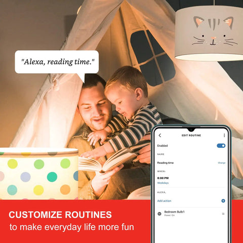 Father and child reading with Alexa Enabled Smart LED Bulbs Bundle With Hub 2700K Soft White A19 Dimmable in the room