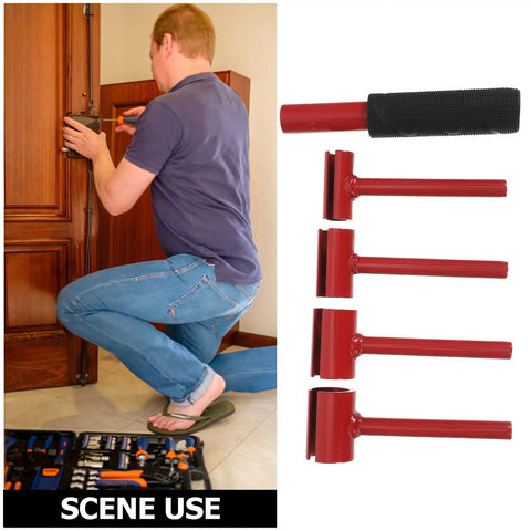 Person using hinge gap adjuster tool set with canvas pouch 14 19 23 25mm in a cabinet door fitting scenario.