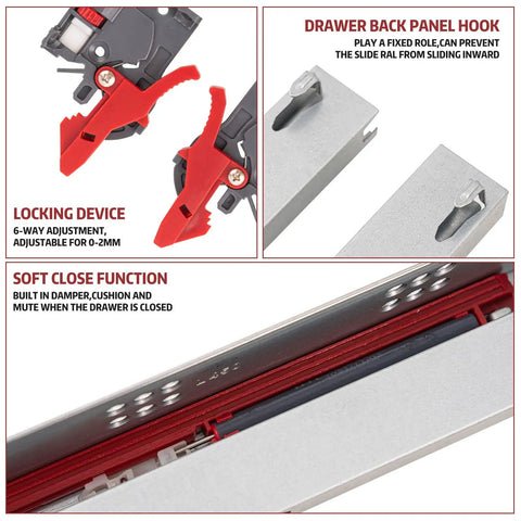 Frameless 20 Inch Soft Close Bottom Mount Drawer Slides Beefy Full Extension Ball Bearing Hidden Undermount Runners with locking device