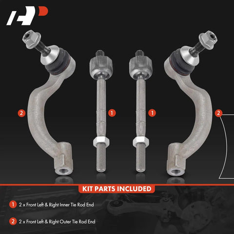Front Inner And Outer Tie Rod End Kit For Jaguar XF XFR XFR S XK XKR XKR S Replacement Steering Linkage To Tighten Loose Steering And Improve Handling Performance, 4-piece