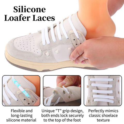 No Tie Silicone Elastic Shoelaces For Sneakers With Stretchy Locking Ends, Easy Slip In T Row Ends, Flat Lace Design That Stays Put, Ideal For Kids And Adults, One Size Fits All, White, 2 Pairs on white sneaker