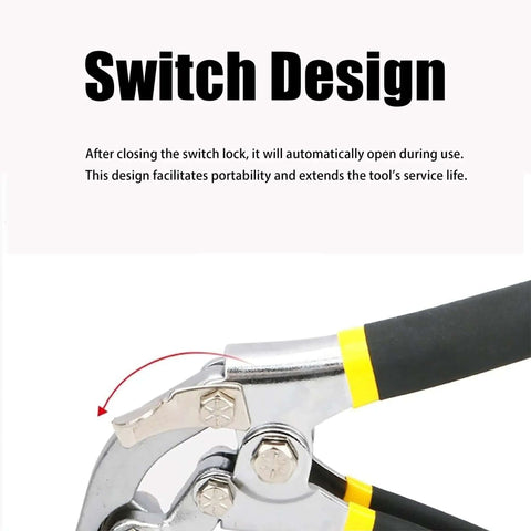 Close-up of switch design on All In One Electrician Pliers For Edge Beveling And Crimping, highlighting functionality.