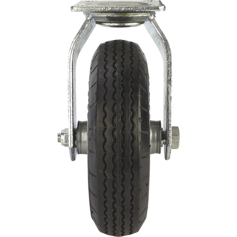 Badass 8 Inch Swivel Caster Wheel With Flat Free Rubber Foam Core And Deep Sawtooth Tread seen from the front, showcasing design and material.