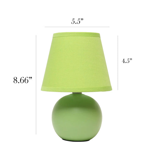 Yellow Mini Ceramic Globe Table Lamp With Matching Fabric Shade, Cozy Dorm Vibe Or Living Room Accent Light, dimensions shown
