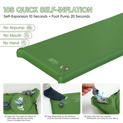 Cloudlike Memory Foam Camping Sleeping Pad With Pillow, Foldable Self Inflating Mattress Pad, 9.5 R Value Insulated setup instructions.