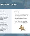 Posi-Temp valve benefits and installation details for Dartmoor Shower System With Rain Showerhead Brushed Nickel Finish Valve Not Included Posi Temp Valve Required MPACT Compatible Trim Kit For Easy Bath Remodel Upgrade Your Shower For A Spa Vibe