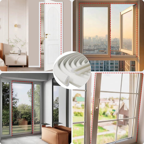 V-shape white foam weather stripping for door frames, 19.7 ft, self-adhesive, exterior front door draft stopper