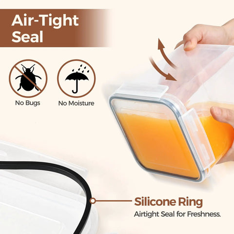Flour And Sugar Storage Containers Set Of 3 Large Airtight Plastic Canisters with silicone ring for airtight seal.