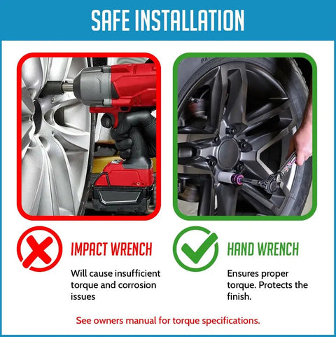 Impact vs hand wrench installation for Spike Spline Lug Nuts 24 Pcs M14x2 4.40 Inch Long Chrome Truck Hex 60 Degree