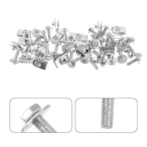 30 Pairs M6 Silver Metal Body Bolts And U Nut Clips Kit For Car Bumper And Body Panels With Firm Grip And Vibration Resistant Retainers To Cut Replacement Needs Auto Fasteners For Hood Guard And Bumper Liner close-up of M6 bolts and U-nut clips
