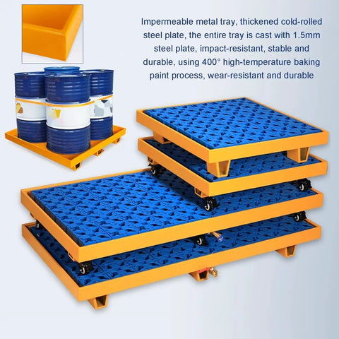 Stacked Leakproof Spill Containment Pallet With Drain For Garage And Warehouse Durable Metal Tray Size 125 By 65 By 15 Cm