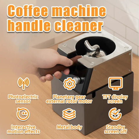 Game Changer Electric Portafilter Cleaner And Espresso Puck Vacuum for efficient coffee handle cleaning with metal body and sensors.