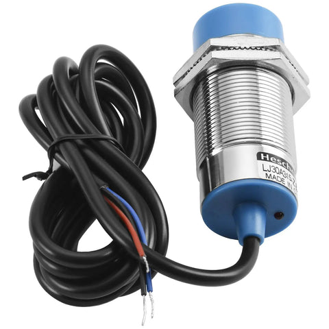 Inductive Proximity Sensor Switch Non Shield Type With 15mm Sensing Distance NPN Normally Open 3 Wire 10 To 30V DC Metal Detecting Sensor For Industrial Machinery Blue Body 30mm Mounting Hole Workhorse Build, coiled black wiring, blue housing, metal body