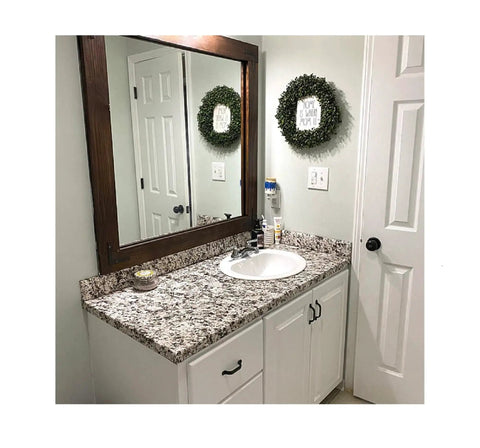 Bathroom sink area with Marble Look Peel And Stick Countertop Vinyl Wrap 36 By 240 Inch Waterproof Self Adhesive Kitchen Cover
