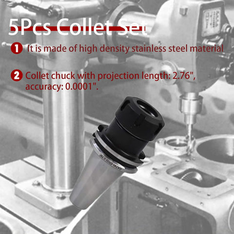 Five Piece CAT40 ER32 Collet Set With Collet Chuck Tooling For CNC Milling Lathe And Engraving Machines Pro Grade Precision 0.0001 Inch