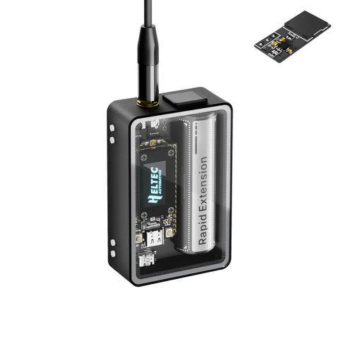 Go-To All-In-One ESP32 LoRa V4 Development Kit with tempered glass sensor array and built-in buzzer, shown in protective casing.