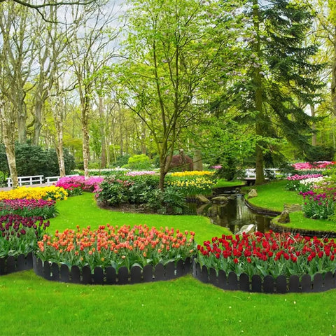 5.5 Inch Tall Garden Edging Border Kit With 20 Feet Of Flexible Plastic Border For Lawns, flower beds, tools free install, black.