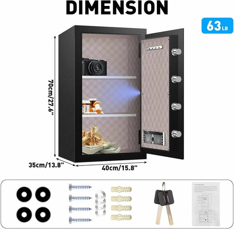 Heavy Duty 10 Cu Ft Home Safe Box with Digital Keypad, LCD screen, removable shelf, sensor light, and steel construction open