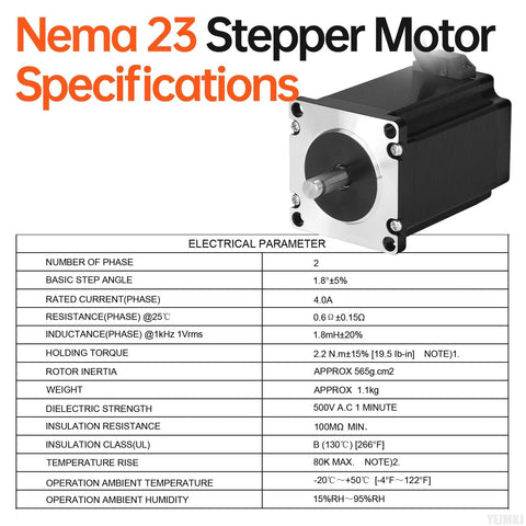 High torque NEMA 23 stepper motor 3 pack specifications with electrical parameters for precise CNC and 3D printing applications.