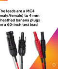 Solar Photovoltaic Test Leads With Banana Plug And MC4 Connector For Your PV Rig And Inverter Troubleshooting Up To 1500V CAT III