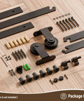Five Foot Sliding Barn Door Hardware Kit Heavy Duty With Quiet Smooth Operation And Easy Install Fits Thirty Inch Wide Single Door Panel T Shaped Black Includes Solid Steel Roller Hanger And High Strength Flat Tracks Supports Up To 330 Lb 150 Kg components