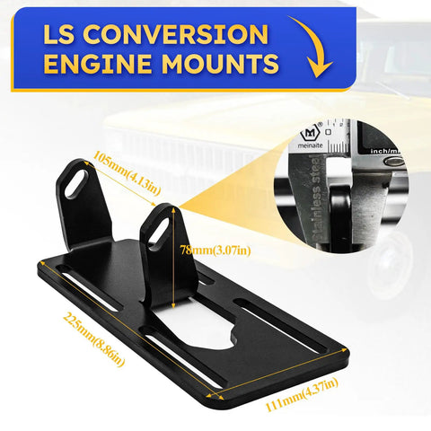 Adjustable LS Conversion Engine Mounts For Chevy GMC Square Body OBS Trucks side view with dimensions in high carbon steel.