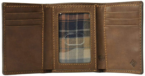 Rugged RFID Genuine Leather Trifold Wallet With ID Window And Six Card Slots Cash Pocket And Slip Pockets For Everyday Carry