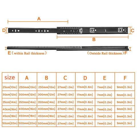 Heavy Duty Steel Drawer Slides With Smooth Ball Bearing Rails For Kitchen Cabinets Desks And Tables Easy Push Pull Mechanism Durable Furniture Hardware Boost Your Storage Game Up To 50kg And Withstands 100000 Cycles Rust Resistant, 250-500mm sizes shown