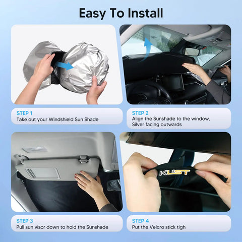 Custom Fit Windshield Sun Shade For Chevy Silverado And GMC Sierra 2007 To 2013 Foldable UV Blocker installation steps