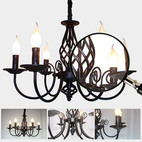 French Country Chandelier For Kitchen And Dining Room Vintage Candle Style Six Light Farmhouse Pendant Light In Matte Black For Living Room Cozy Rustic Vibe With Classic Charm And Durable Fixture