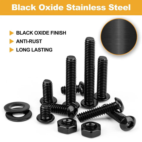 210-Piece Button Head Socket Cap Bolts Set With Nuts And Washers, 1/4-20 Thread, Black Oxide 304 Stainless Steel 18-8