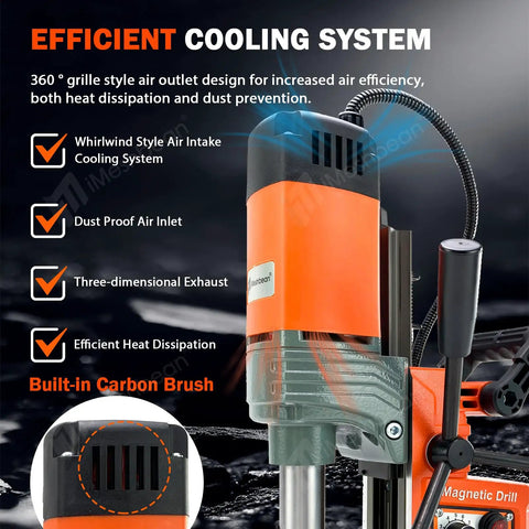 Efficient cooling system of Beefy Magnetic Drill Press 1400W Copper Motor, showcasing air outlet design and carbon brush