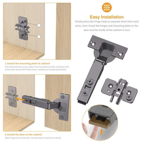 Frameless Full Overlay Soft Close Concealed Cabinet Hinges 20 Pack Black Titanium Plated Self Closing 105 Degree Open Angle