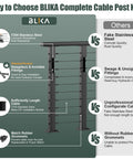Kickass All In One Cable Railing Post Kit With Swageless Tensioners Heavy Duty Handrails And Four Hundred Feet Of Stainless Steel Cable Completely Loaded Rig For Your Backyard Projects showcasing T304 stainless steel components and installation features.