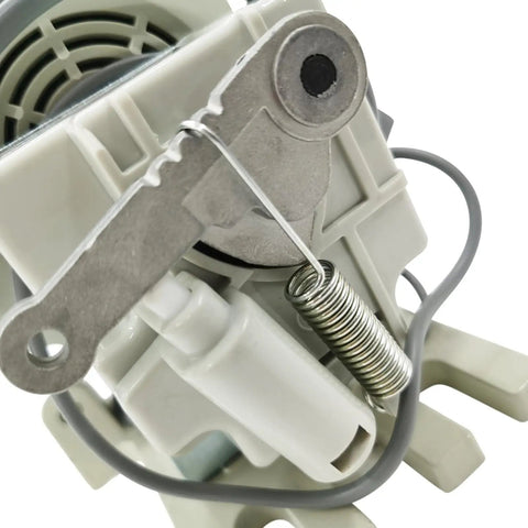 Close-up of 110V Sewing Machine Brushless Servo Motor With Needle Positioner, showing mechanical parts and wiring connections.