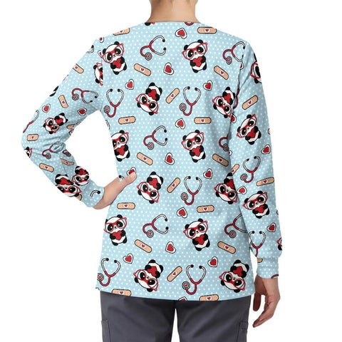 Moisture Wicking Scrub Jacket For Women With Pockets Snap Front Easy On Off Panda Print Perfect For Pet Care And Pediatrics With Relaxed Fit