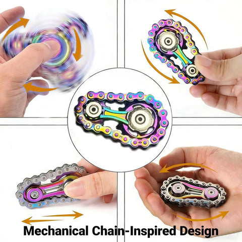Person using 2 Pack Metal Bike Chain Fidget Tools For Men Stainless Steel Desk Fidget Gear Handheld Mechanical Anxiety Reducer