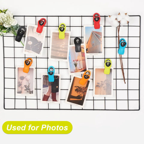 Vibrant Magnetic Chip And Bag Clips 12 Pack Reusable Kitchen Must Have Keeps Snacks Fresh Total Game Changer Super Handy Pantry Organization Essential used for holding photos on a grid backdrop.