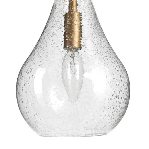 Gold Glass Pendant Light For Kitchen Island, Bedroom, Dining Room, Entryway, Sink, And Breakfast Nook With Seeded Teardrop Shade