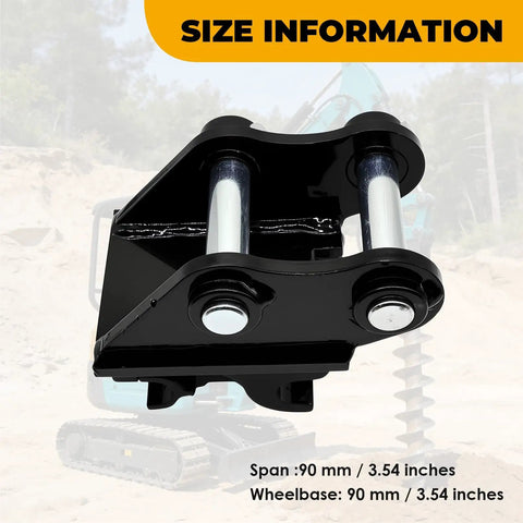 Front view of Mini Excavator Quick Change Hitch Coupler with 25mm pin for 0.8 to 2 ton machines, showing size and steel material.