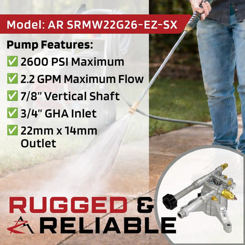 AR 2600 PSI Pressure Washer Pump Replacement Two Point Two GPM 7 8 Inch Shaft 3 Bolt Pattern Fits Sears Craftsman featured