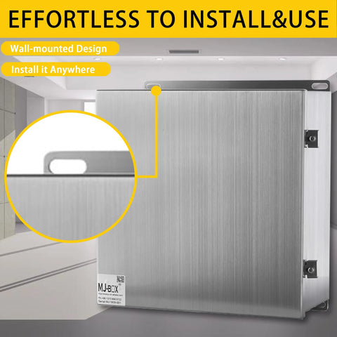 Stainless steel IP66 electrical enclosure with wall-mounted design for easy installation, showcasing durable and sleek surface.
