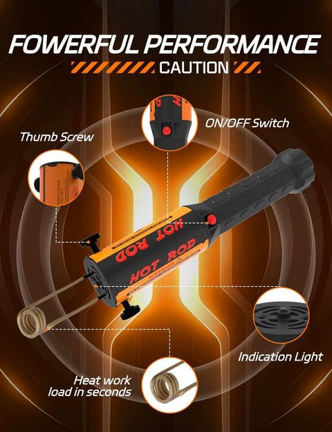 Solary induction heater bolt remover handheld tool, orange and black with coil and on/off switch